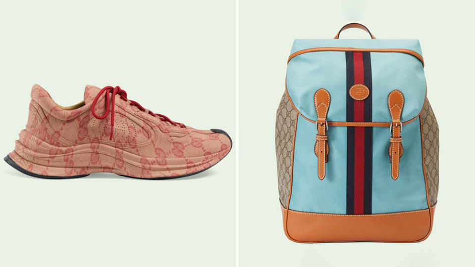 Gucci Run sneaker and a backpack in light blue made for the Year of the Rabbit capsule