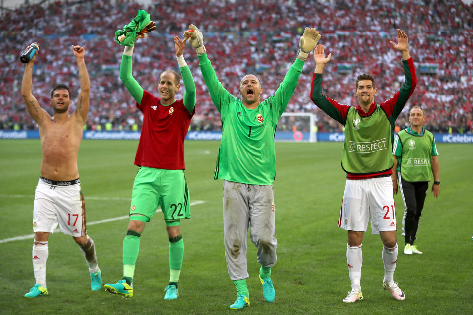 Going grey: Gabor Kiraly refused to swap his lucky tracksuit bottoms for shorts