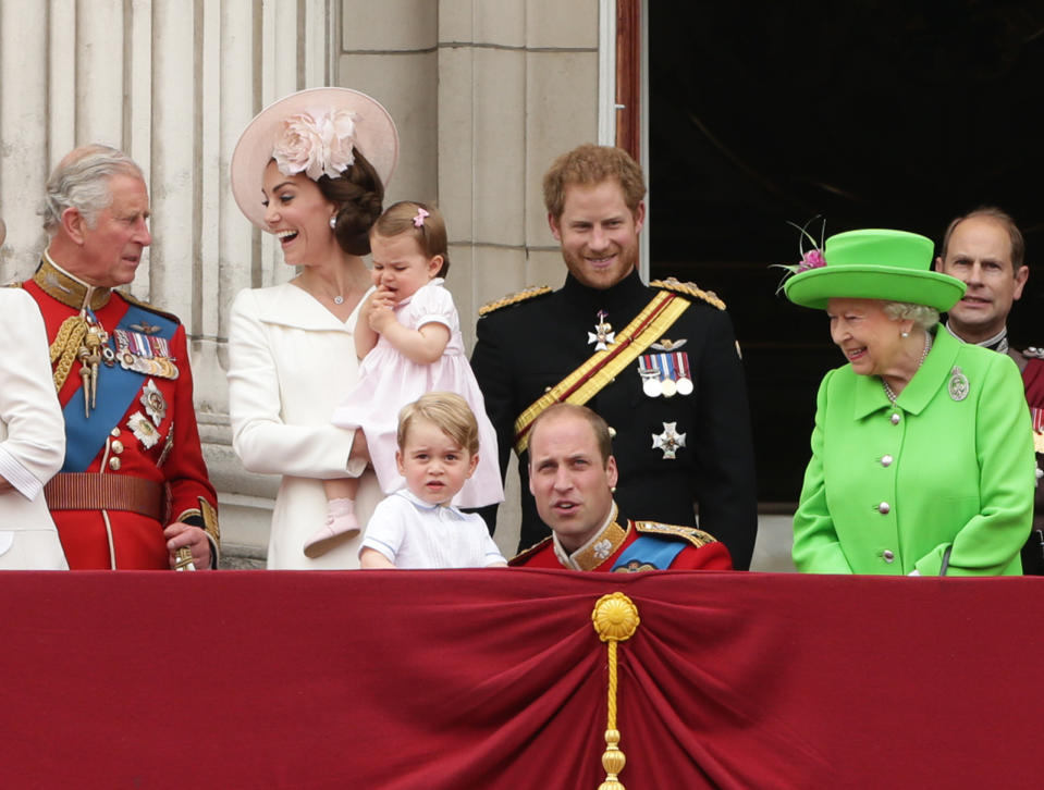 Harry with Kate and William and their children Princess Charlotte and Prince George at Trooping the Colour 2016. [Photo: PA]