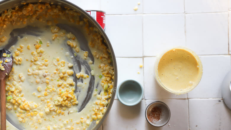 Blending corn puree with miso