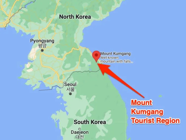 Map of Mount Kumgang Tourist Region in North Korea.