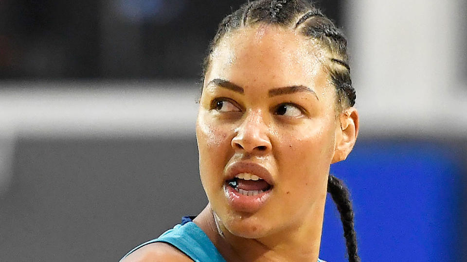 Liz Cambage is pictured here during a basketball game.