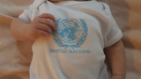 The U.N. t-shirt of New Zealand Prime Minister Jacinda Ardern's and Clarke Gayford's baby Neve Te Aroha is seen in New York, U.S. September 25, 2018 in this picture obtained from social media on September 26, 2018. Twitter/Clarke Gayford/via REUTERS