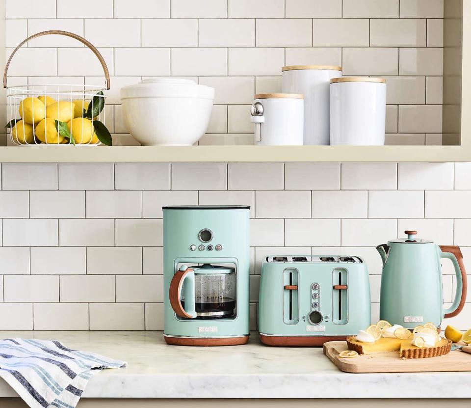 Something about the pandemic is making me obsess over gorgeously designed toasters -- maybe it's all the sourdough toast we've all been eating. This one comes with coordinating appliances, too -- it's incredibly tempting to get the entire matching set. <br /><br /><strong>Haden Silt Green Dorchester <a href="https://www.crateandbarrel.com/haden-silt-green-drip-dorchester-coffee-maker/s647054" target="_blank" rel="noopener noreferrer">Drip Coffee Maker</a>, $119.99; <a href="https://www.crateandbarrel.com/haden-silt-green-dorchester-toaster/s646976?localedetail=US&amp;a=1552&amp;campaignid=10456616795&amp;adgroupid=103999389779&amp;targetid=pla-829849856789&amp;pla_sku=646976&amp;pcat=HSW&amp;ag=adult&amp;scid=scplp646976&amp;sc_intid=646976&amp;gclid=CjwKCAiAzNj9BRBDEiwAPsL0d91n1kAh1gvujzk5ciDEK5Ci5DLZMqixJJBEhY_YUJGiYC6gbwRoqBoCxJMQAvD_BwE" target="_blank" rel="noopener noreferrer">Toaster, </a>$119.99;  <a href="https://www.crateandbarrel.com/haden-silt-green-dorchester-kettle/s647120" target="_blank" rel="noopener noreferrer">Kettle</a>, $99.99 exclusively at Crate &amp; Barrel.</strong> (There's also a crazy stylish microwave, and these all also come in gray!)