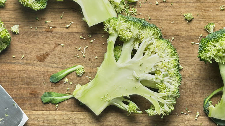 broccoli steaks on cutting board