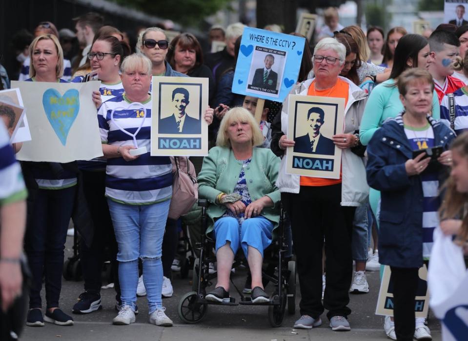 Supporters of the Donohoe family at an earlier court hearing (Niall Carson/PA) (PA Wire)