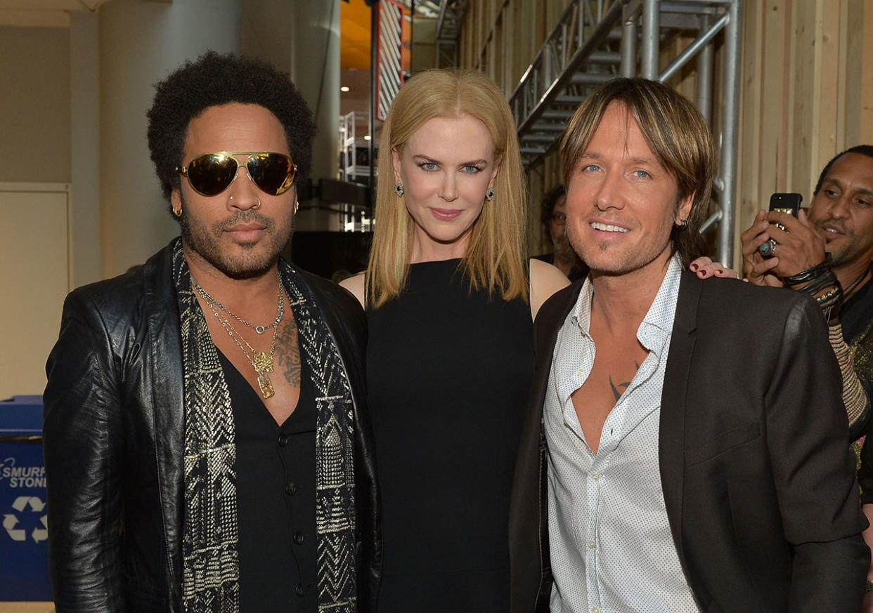 NASHVILLE, TN - JUNE 05:  (L-R) Lenny Kravitz, Nicole Kidman and Keith Urban attend the 2013 CMT Music awards at the Bridgestone Arena on June 5, 2013 in Nashville, Tennessee.  (Photo by Rick Diamond/Getty Images)