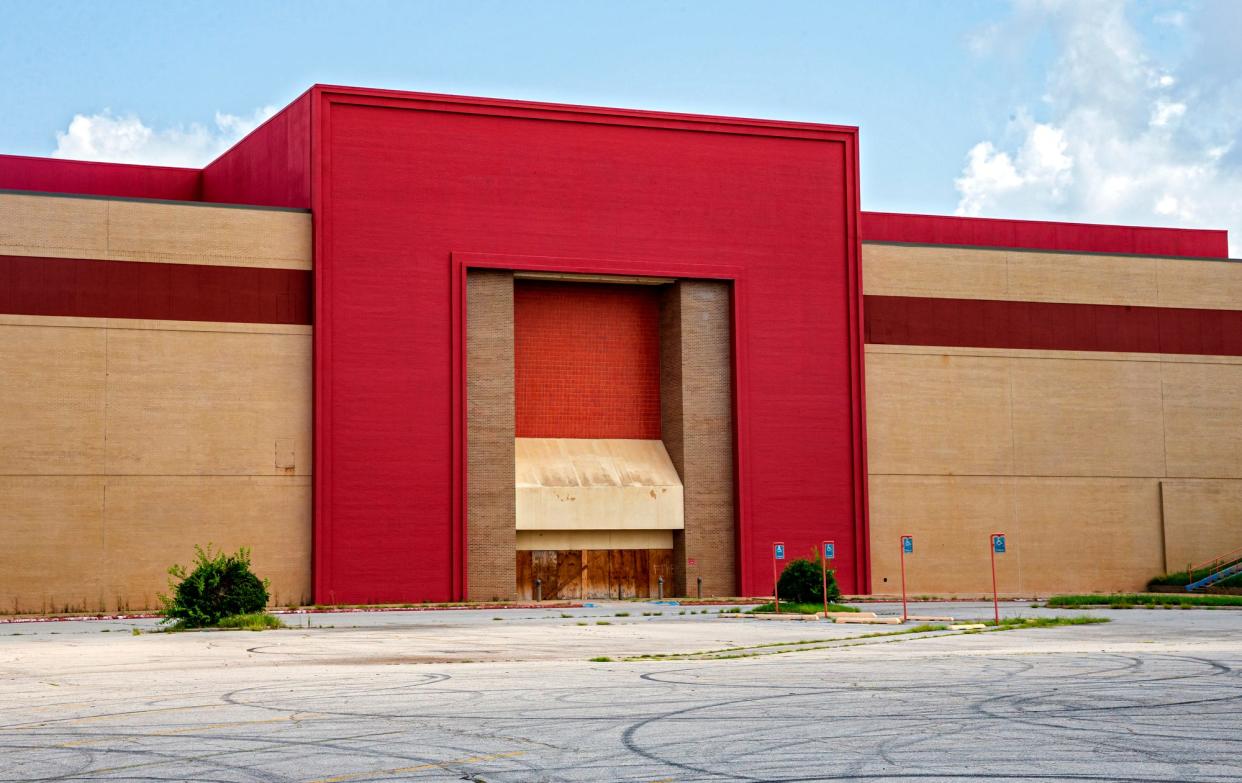 Boarded up entrances to the former Plaza Mayor/Crossroads Mall located at 7000 Crossroads Blvd. in Oklahoma City, Okla. on Monday, July 19, 2021. 