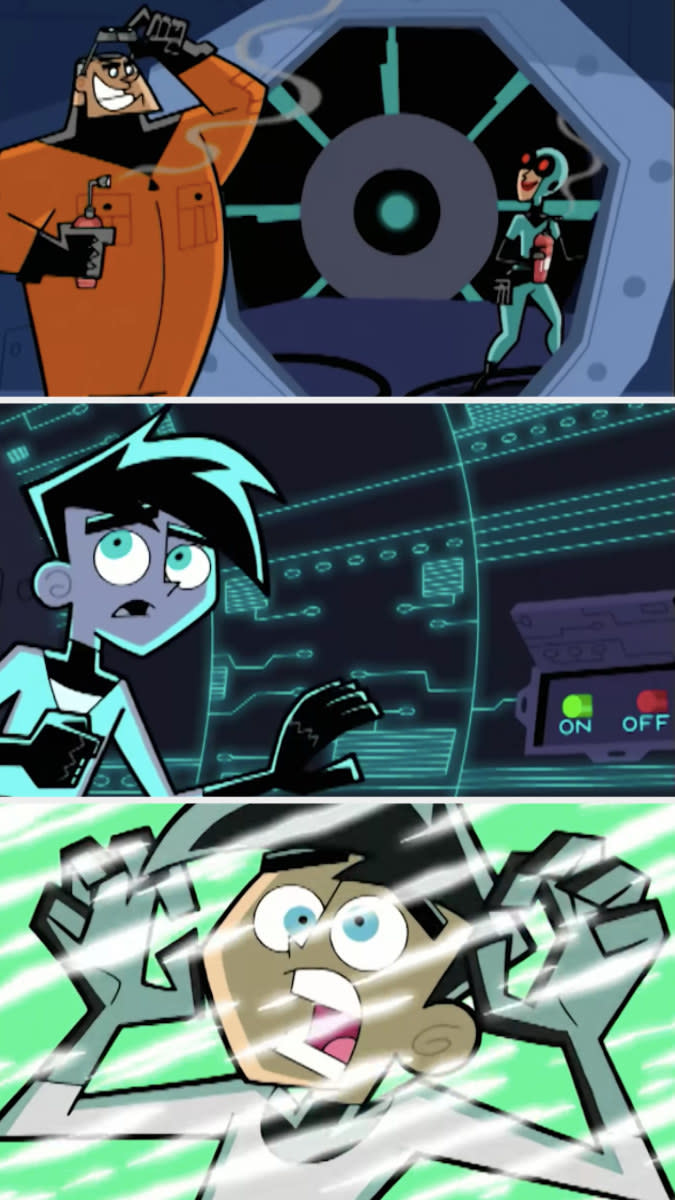Danny's parents failing to start the ghost portal then Danny going inside and getting zapped from "Danny Phantom"