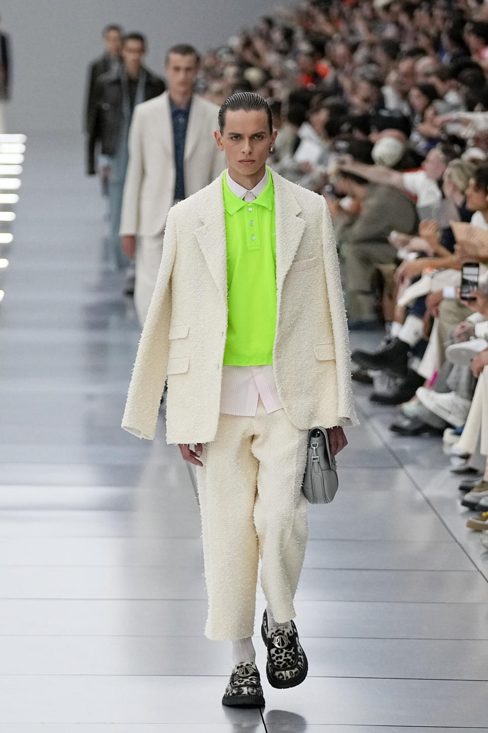 A model wears a creation for the Dior Menswear Spring/Summer 2024 fashion collection presented in Paris, Friday, June 23, 2023. (AP Photo/Michel Euler)