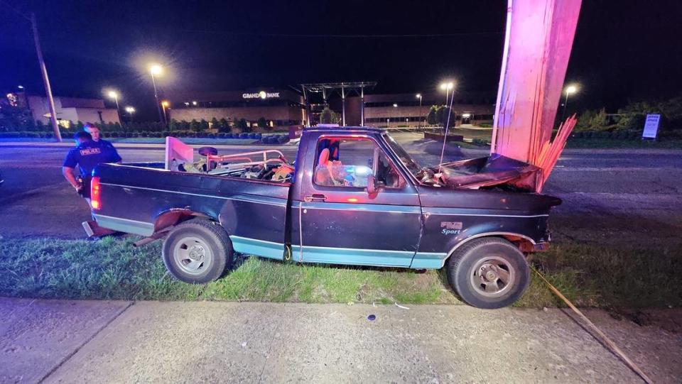 The driver crashed into a pole, police said. Photo by the Tulsa Police Department