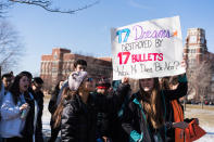 <p>Students at Lane Technical High School in Chicago take part in a national walkout to protest gun violence.<br> (Photo: Getty Images) </p>