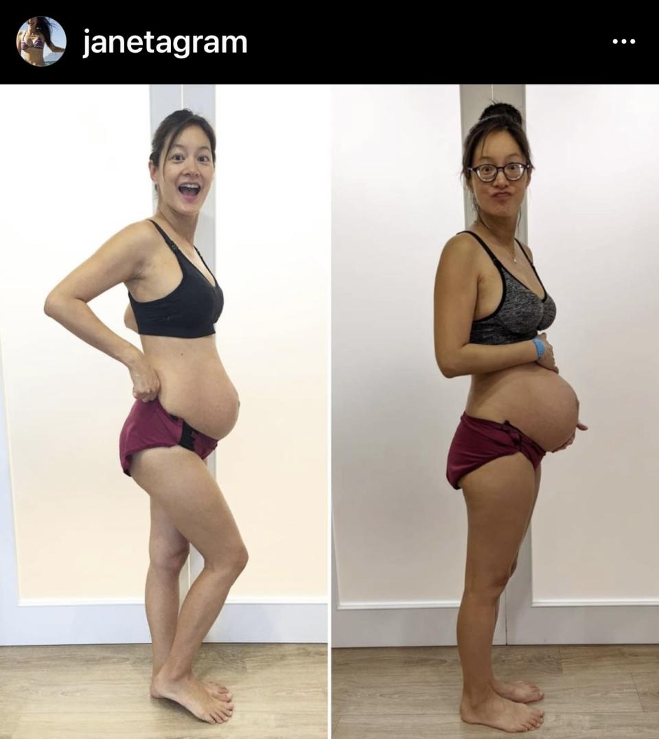 Janet曬出產後身材（右），和4年前（左）生第一胎做比對。（圖／Janet IG）