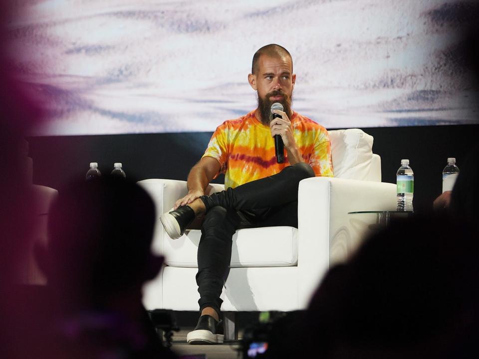 Jack Dorsey creator, co-founder, and Chairman of Twitter and co-founder & CEO of Square speaks on stage at the Bitcoin 2021 Convention, a crypto-currency conference held at the Mana Convention Center in Wynwood on June 04, 2021 in Miami, Florida.