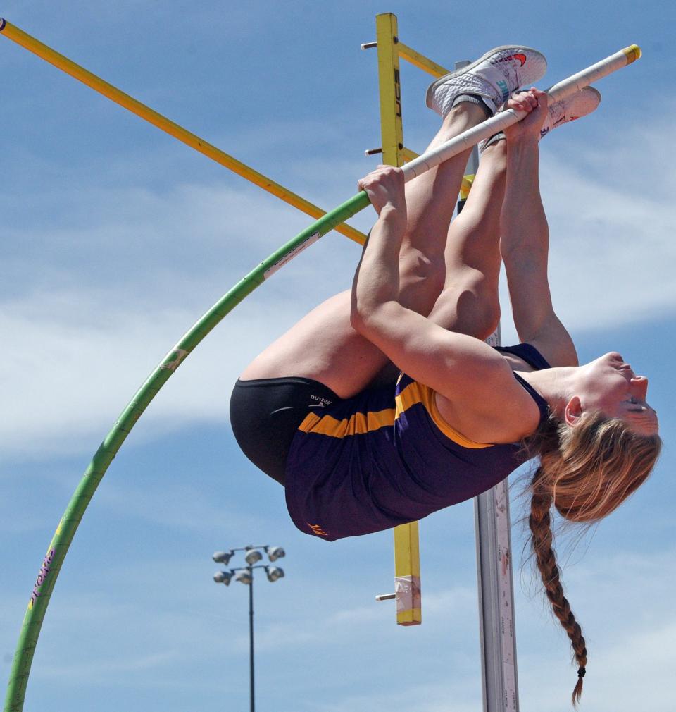 Watertown's Trinity Hodorff competes in the girls' pole vault during the Eastern South Dakota Conference Track and Field Championships on Saturday at Yankton's Williams Field. Hodorff finished second in the event.