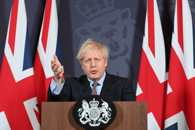 British PM Johnson holds news conference on Brexit trade deal in London