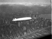 <p>The German zeppelin Hindenburg flies over Manhattan on May 6, 1937. A few hours later, the ship burst into flames in an attempt to land at Lakehurst, N.J. (AP Photo) </p>