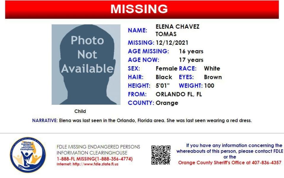 Elena Chavez Tomas was last seen in Orlando on Dec. 12, 2021.