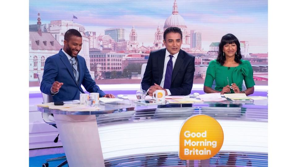 Sean Fletcher, Adil Ray, Ranvir Singh on'Good Morning Britain' 