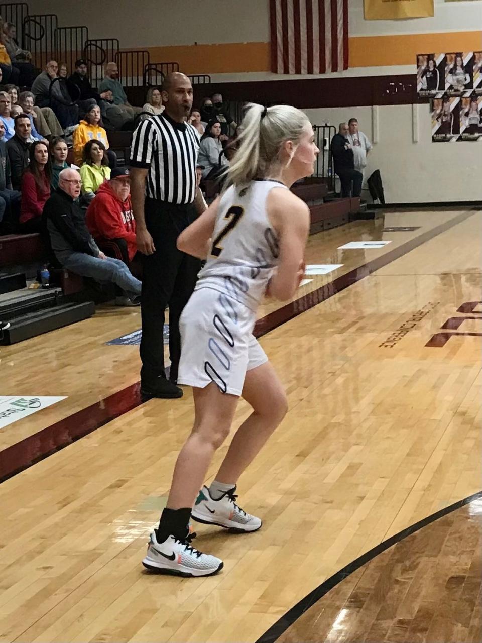 River Valley's Lexi Hecker has the ball during a Division II district girls basketball game at Westerville North last season against Bloom-Carroll.