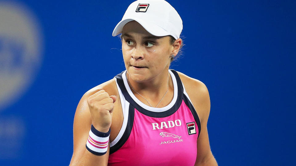 Ashleigh Barty, pictured here after her win over Carolina Garcia.