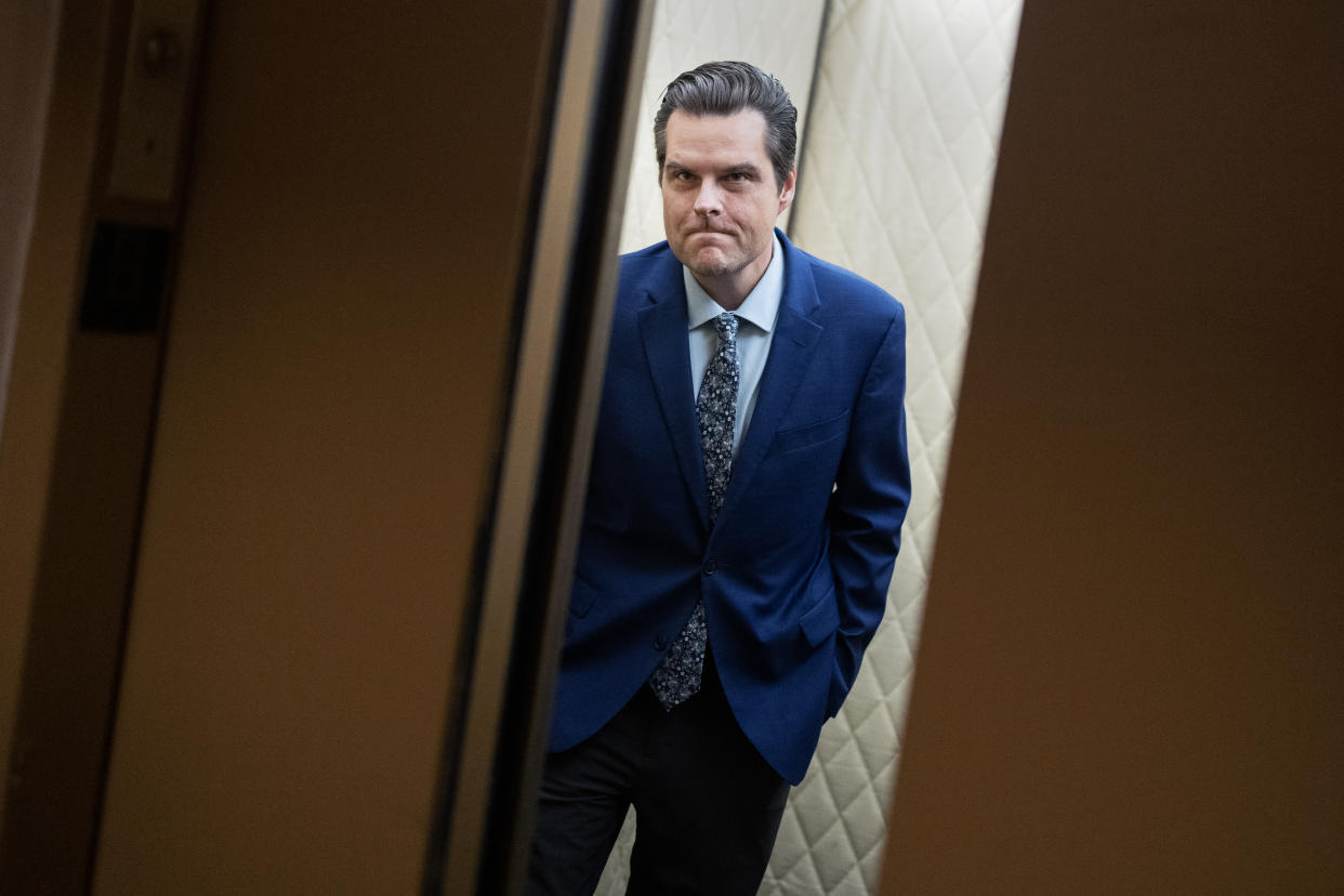 Rep. Matt Gaetz stands in an elevator at the Capitol.