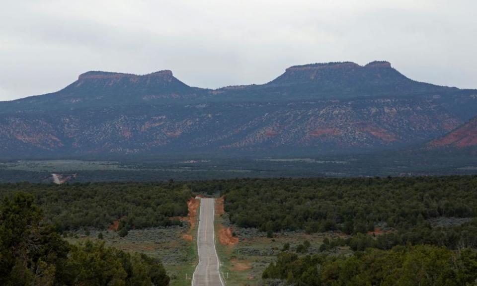 The twin rock formations that form part of Bear Ears national monument in Utah.