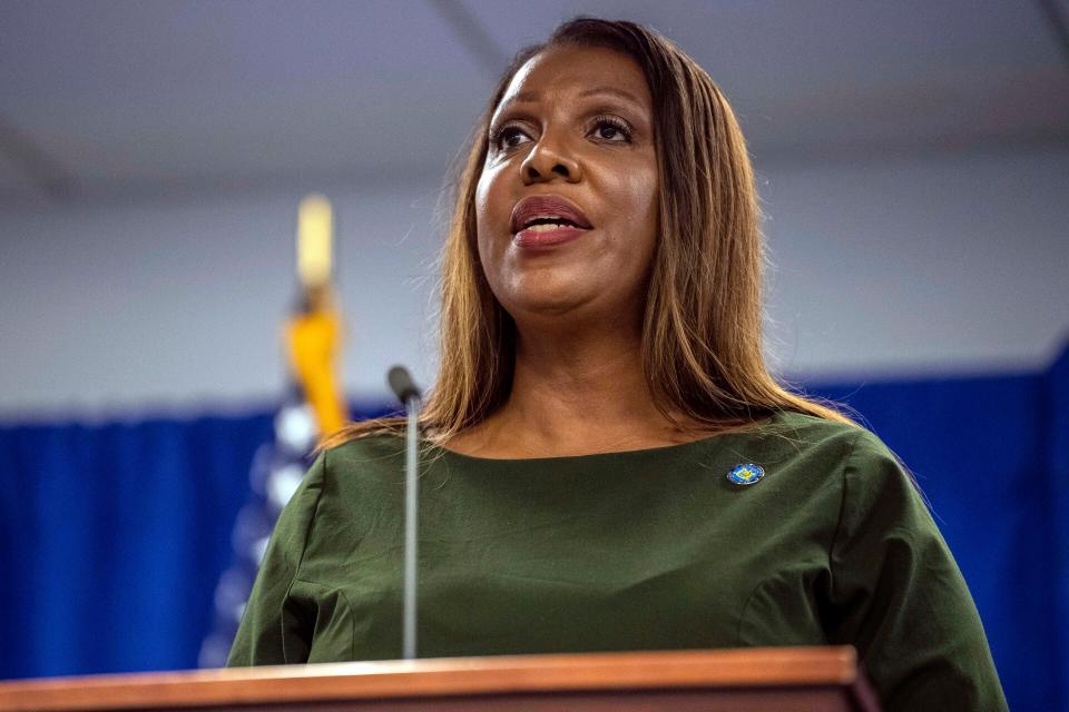 FILE - New York Attorney General Letitia James speaks during a news conference, Sept. 21, 2022, in New York.