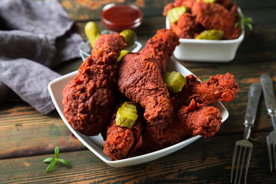 A photo of Nashville hot chicken.