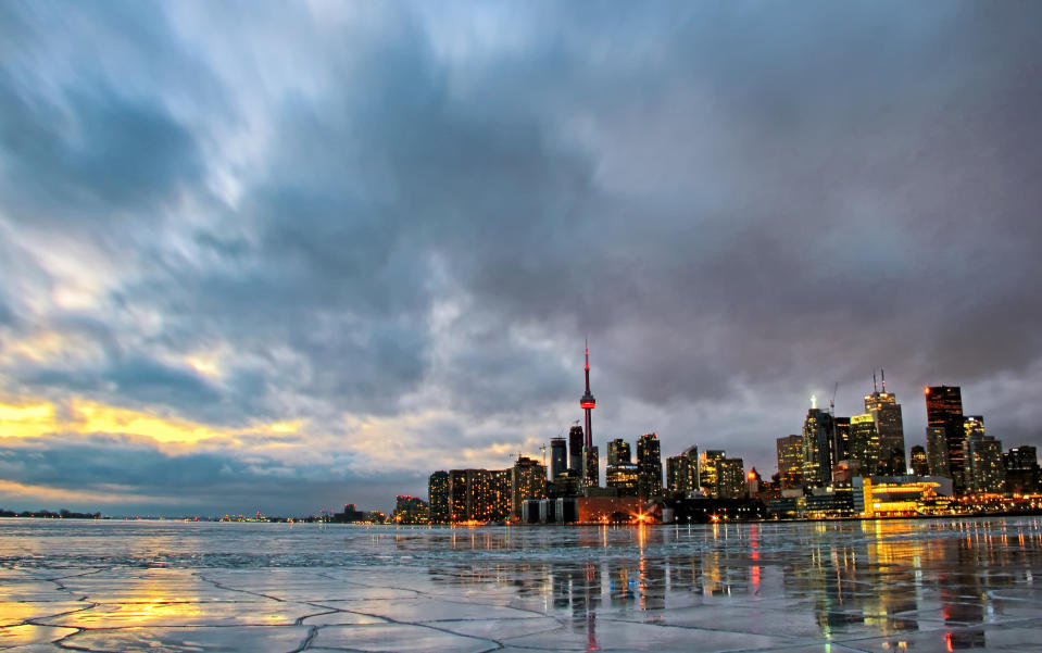 Toronto waterfront with frozen inner harbour. (Getty)