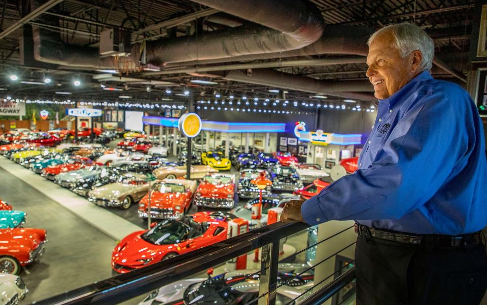 Rick Hendrick looks over the many cars on display inside of his 58,000-square-foot Heritage Center in Concord, North Carolina, on July 25, 2023. He built it in 2010 and it has grown to be more than a collection of notable cars and famous guitars. It is Hendrick's tribute to his family, representing his life's struggles and successes.
