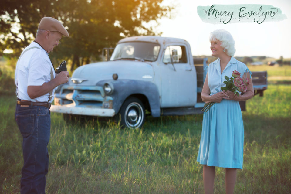 <p>Clemma and Sterling Elmore have been sweethearts for 57 years and counting. After falling in love almost from the first moment they met, they got married just four months after they started dating and they've been living happily ever after ever since. It's like a storyline from a movie, so what better way to celebrate almost six decades of marriage than with a photoshoot inspired by one of the most romantic films ever - The Notebook. As well as a vintage blue truck (just like Noah's), Clemma and Sterling wore original 1940s and 50s clothing and they also wrote notes to each other, to go in a real notebook. If this story doesn't restore your faith in true love, nothing will. [Photo: Stacy Welch-Christ for Mary Evelyn Photography] </p>