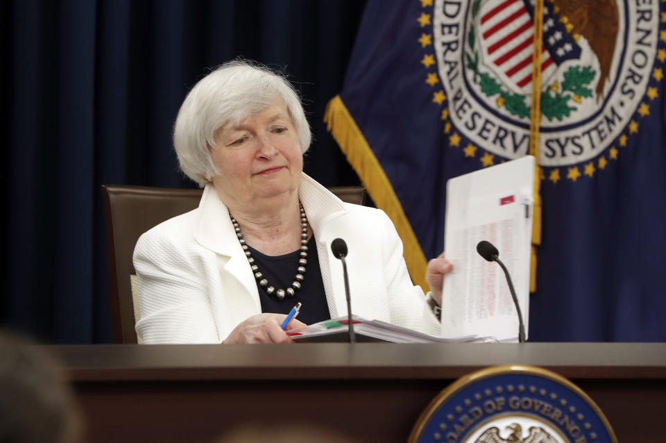 Federal Reserve Chair Janet Yellen closes her notebook after answering questions during a news conference following the Federal Open Market Committee meeting in Washington, Wednesday, Sept. 20, 2017. (AP Photo/Pablo Martinez Monsivais)