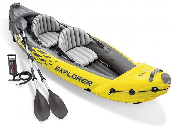 Bold, bright and practical, this two-seater kayak is well equipped for the water (Amazon)