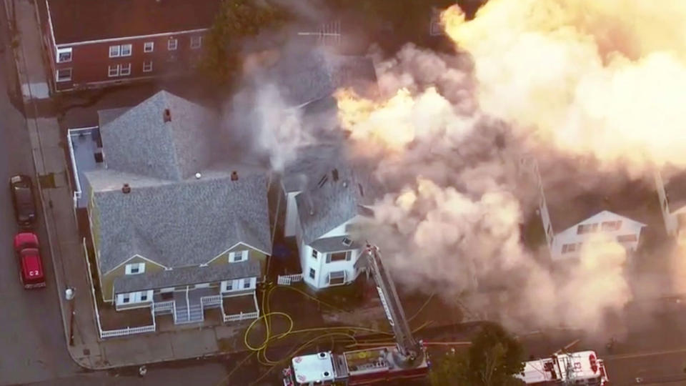 <em>Firefighters had to battle blazes in three communities near to Boston (Picture: WCVB via AP)</em>