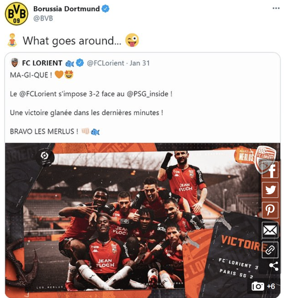 Ein bisschen Schadenfreude war dem geteilten Post beim BVB durchaus anzumerken. (Quelle: Screenshot Instagram)