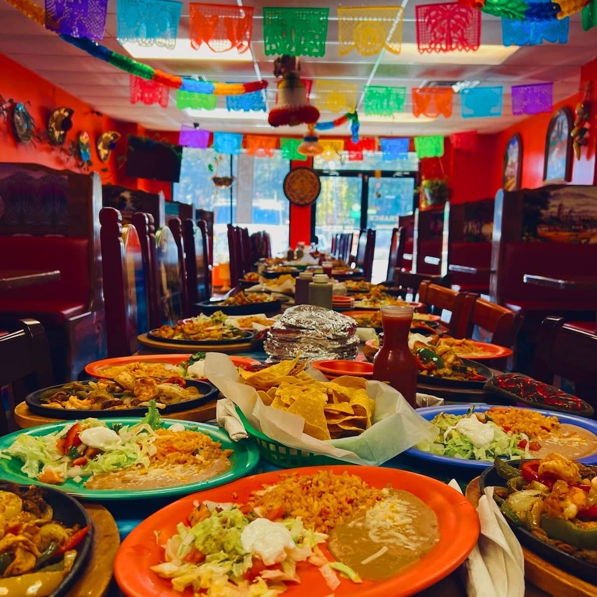 A colorful line-up of food is displayed inside Taqueria El Patron in Augusta.