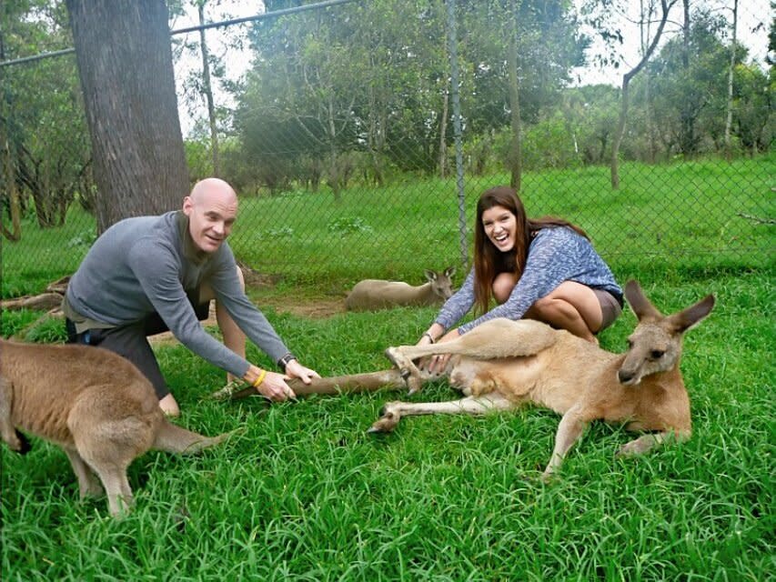 Varnish (right) and her brother Daniel reenacting their 1986 photo while revisiting Brisbane's Lone Pine Sanctuary, Australia, in&nbsp;February 2012. (Photo: Courtesy of Jo Varnish)