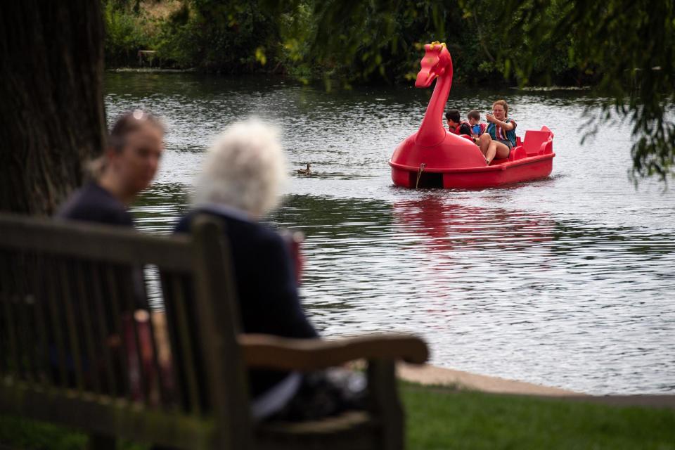 Others enjoyed pedalos on the River Avon on Thursday ahead of a weekend washout (PA)