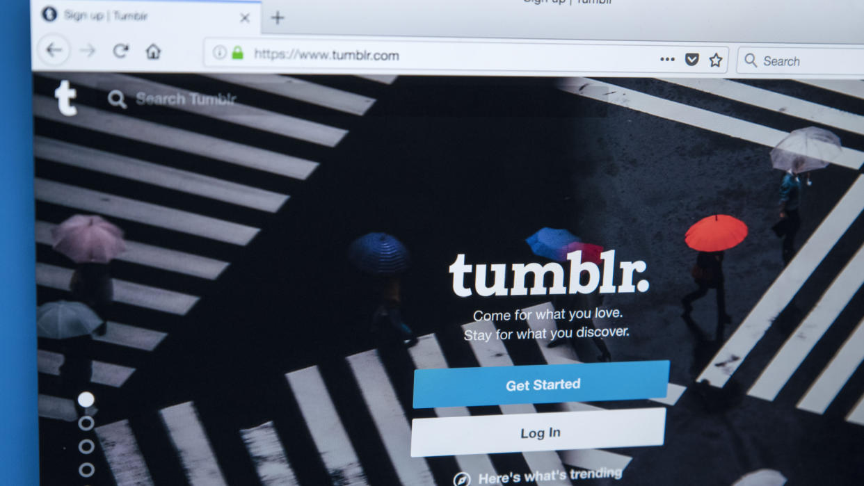  The homepage of the official website for Tumblr 