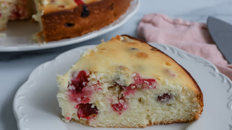 cranberry cake on white plate
