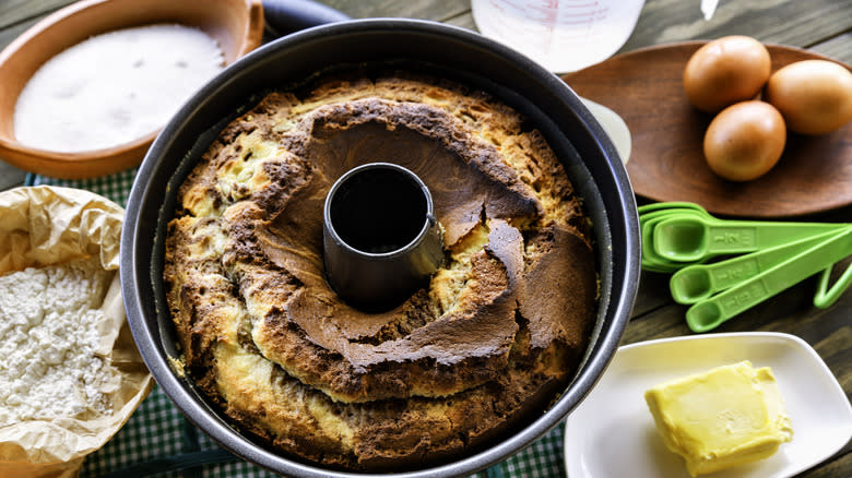 Angel food cake in pan