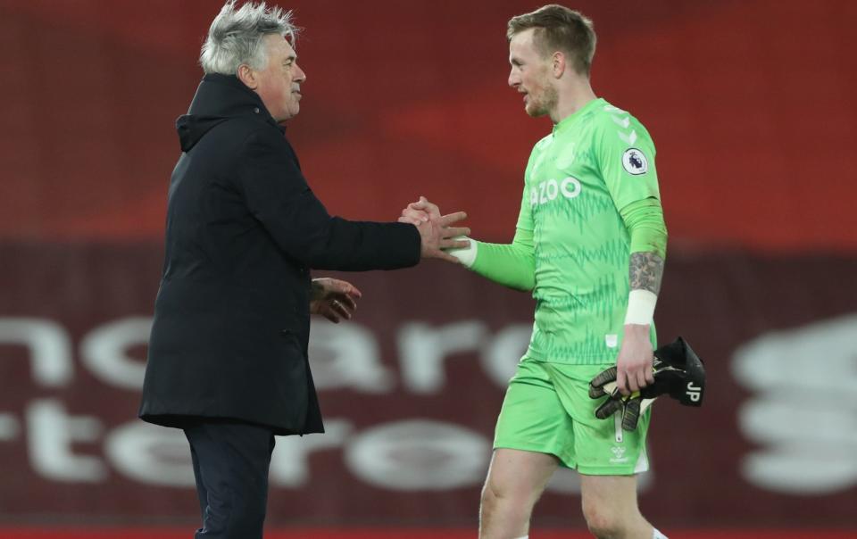 Jordan Pickford and Carlo Ancelotti shake hands - BRADLEY ORMESHER