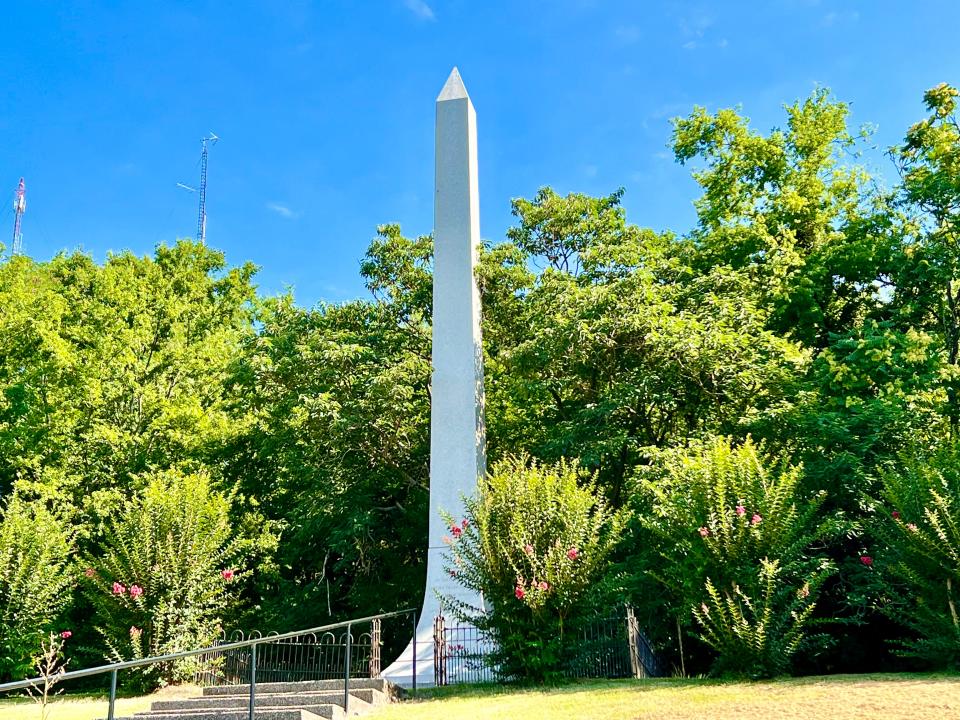 The obelisk at Pop Geers Park honors the park's namesake, Edward Franklin "Pop" Geers, which was founded in 1926 as the city's first community park.