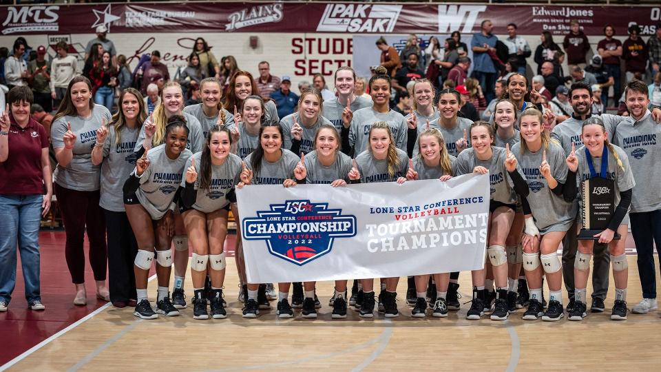 The West Texas A&M volleyball team after winning the 2022 Lone Star Conference championship.
