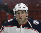 FILE - In this Feb. 22, 2019, file photo, Columbus Blue Jackets' Matt Duchene skates during warmups before an NHL hockey game against the Ottawa Senators in Ottawa. Duchene is regarded as one of the top players available in free agency. (Fred Chartrand/The Canadian Press via AP, File)