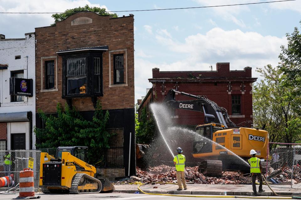 Demolition at Dabls Mbad African Bead Museum building in Detroit on Tuesday, July 16, 2024.
