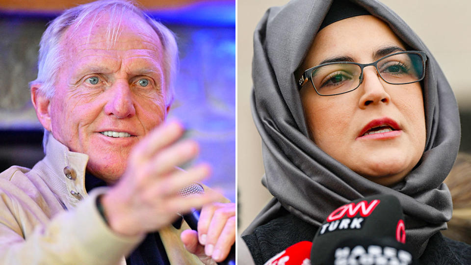 The fiancee of the late Washington Post columnist Jamal Khashoggi has condemned Greg Norman's comments on Saudi Arabia. Pic: Getty
