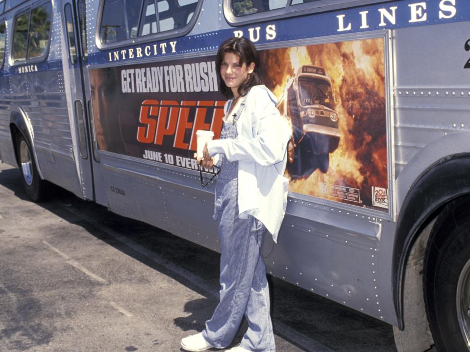 Sandra Bullock during Sandra Bullock Takes Bus Driver Test 