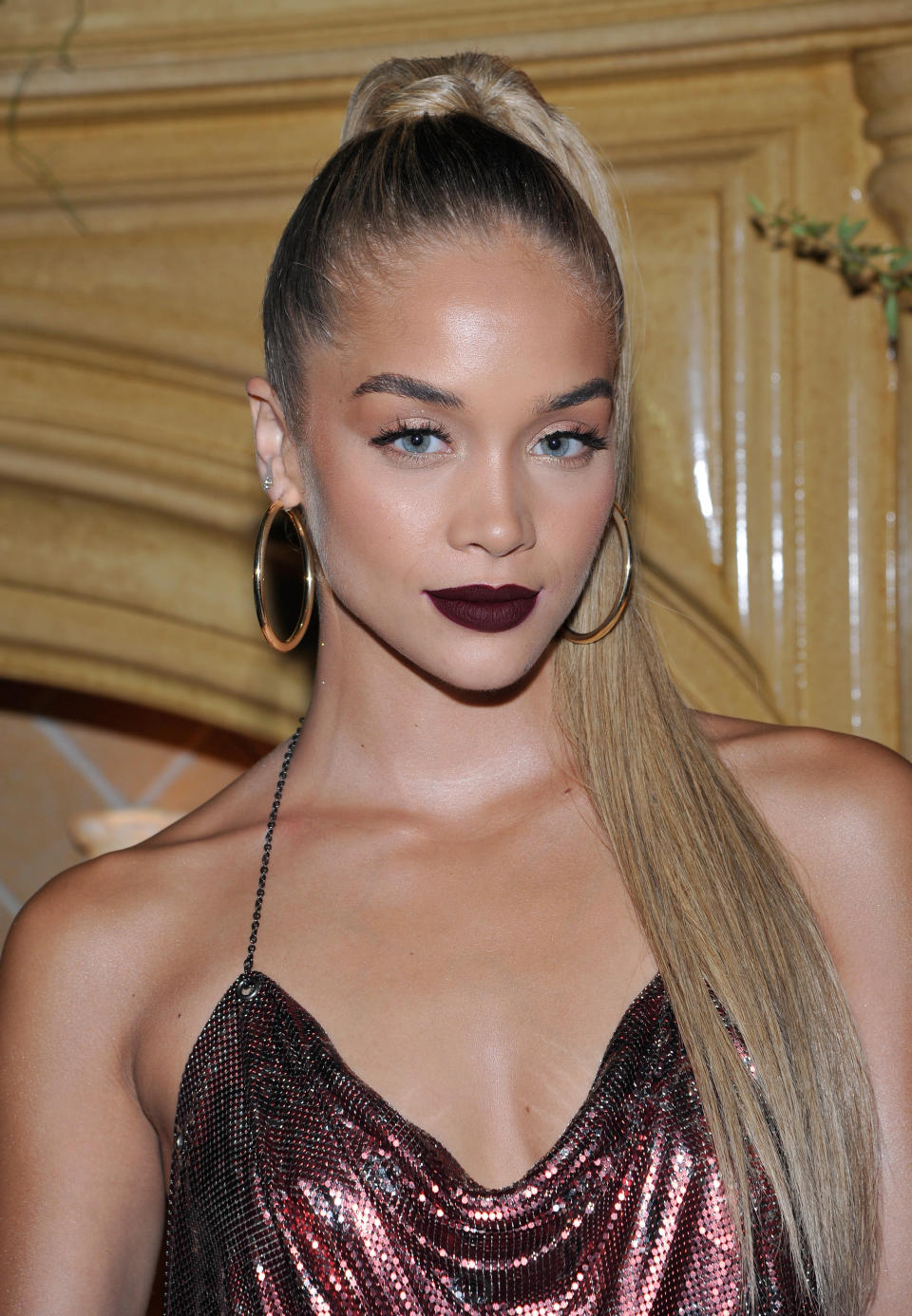 <p>The rising model showed off her good side wth a sleek high ponytail hairstyle, bronze eyeshadow, and matte burgundy lips at UGG x Jeremy Scott collaboration launch event in West Hollywood, Calif. (Photo by John Sciulli/Getty Images for UGG) </p>